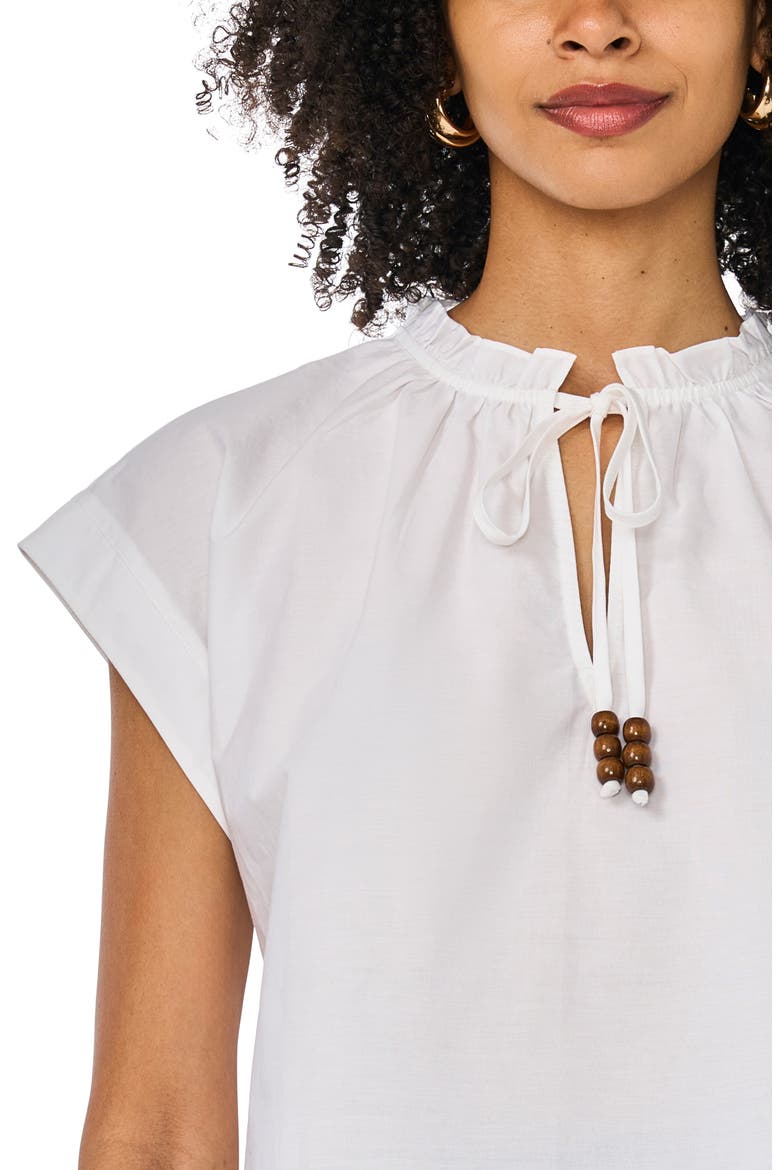 Ruffle Trim Split Neck Border Print Top, Alternate, color, RICH BLACK
