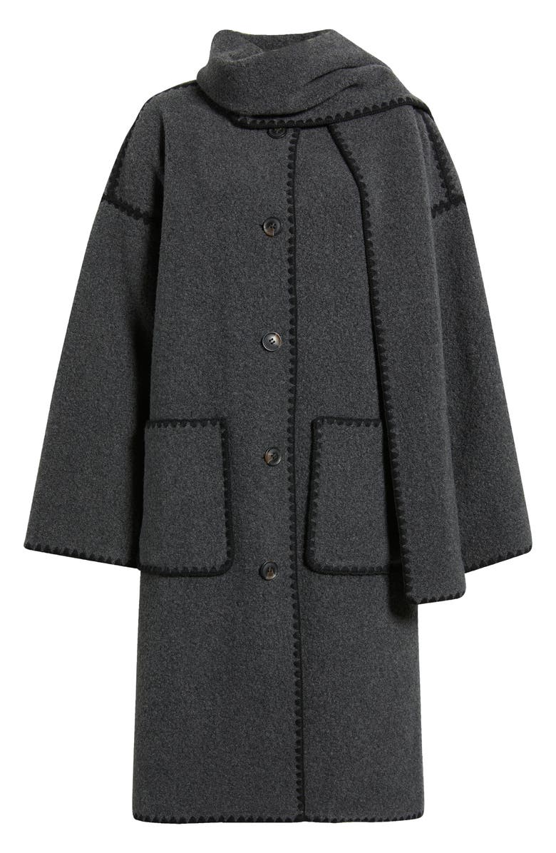 BCBG Embroidered Trim Long Scarf Coat, Alternate, color, Charcoal