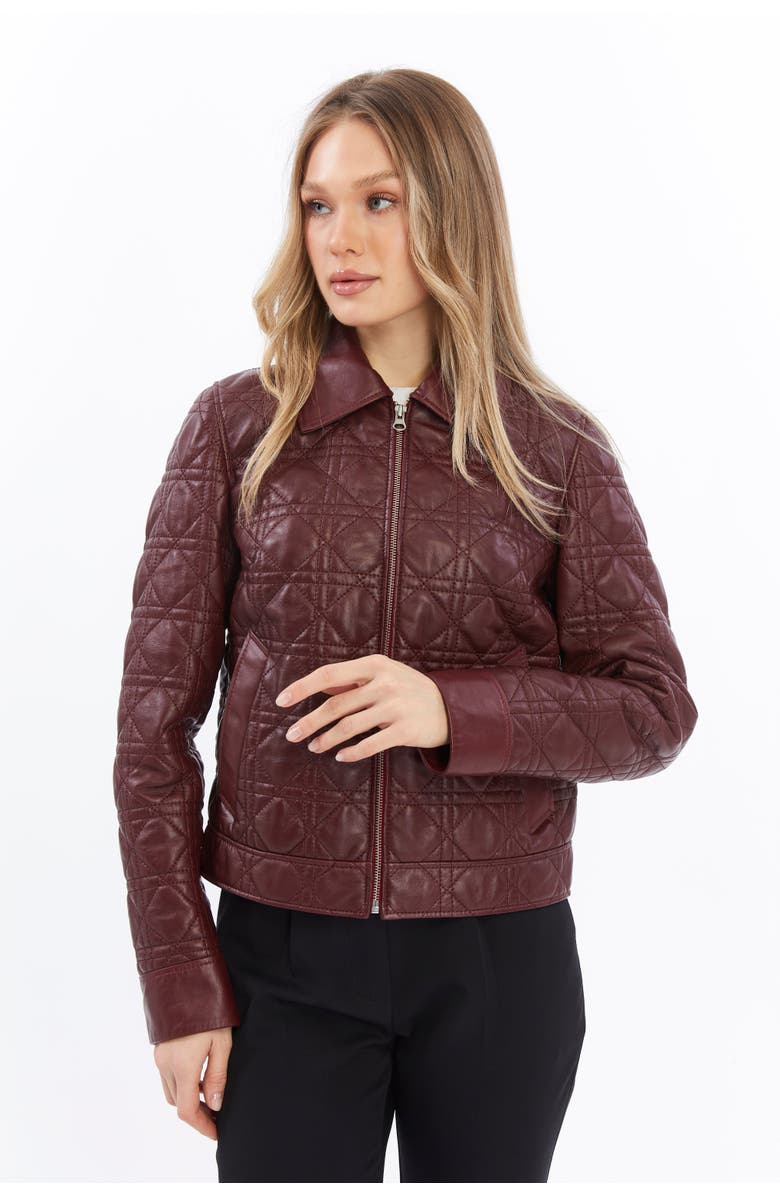 Furniq UK Chloe Quilted Leather Jacket, Alternate, color, Burgundy