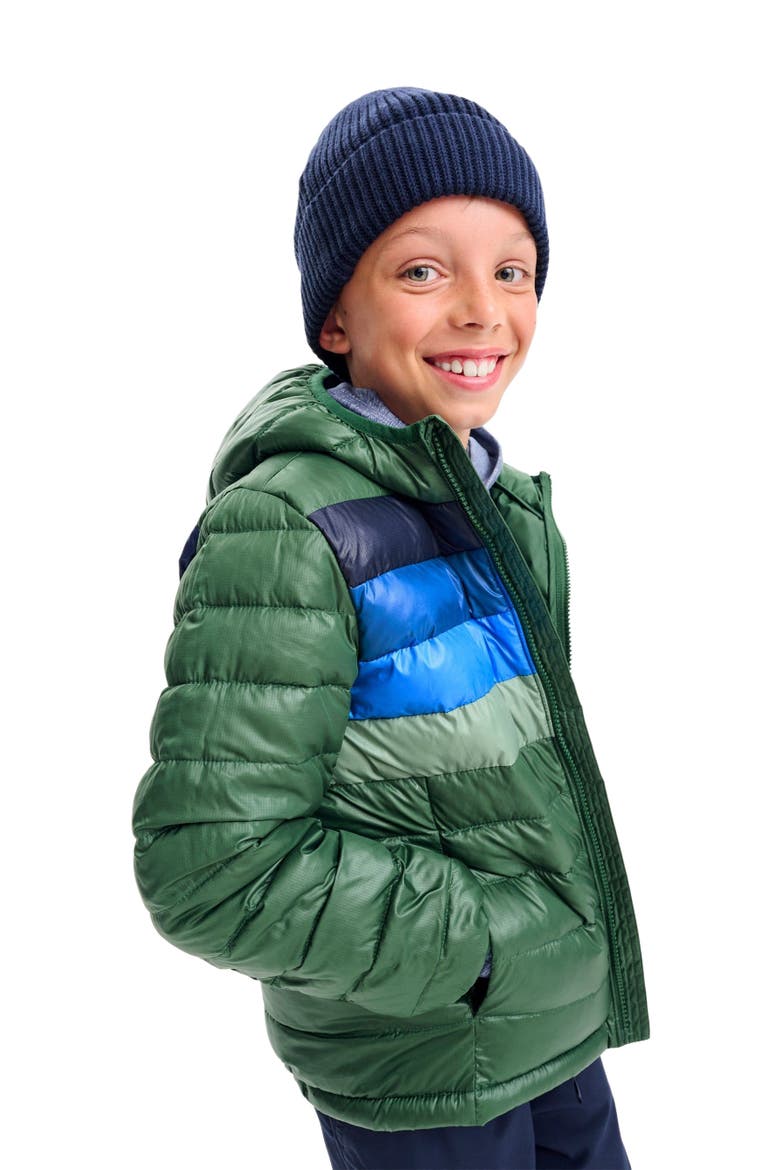 Kids Puffer Jacket In Stripe, Alternate, color, Evergreen Placed Stripe