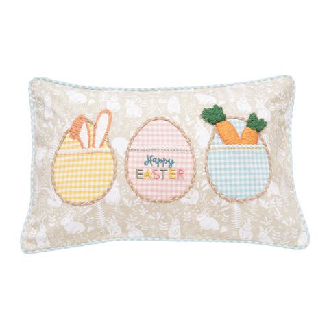 Plaid Egg Trio "Happy Easter" Cotton Blend Mini Accent Pillow 14" x 22"