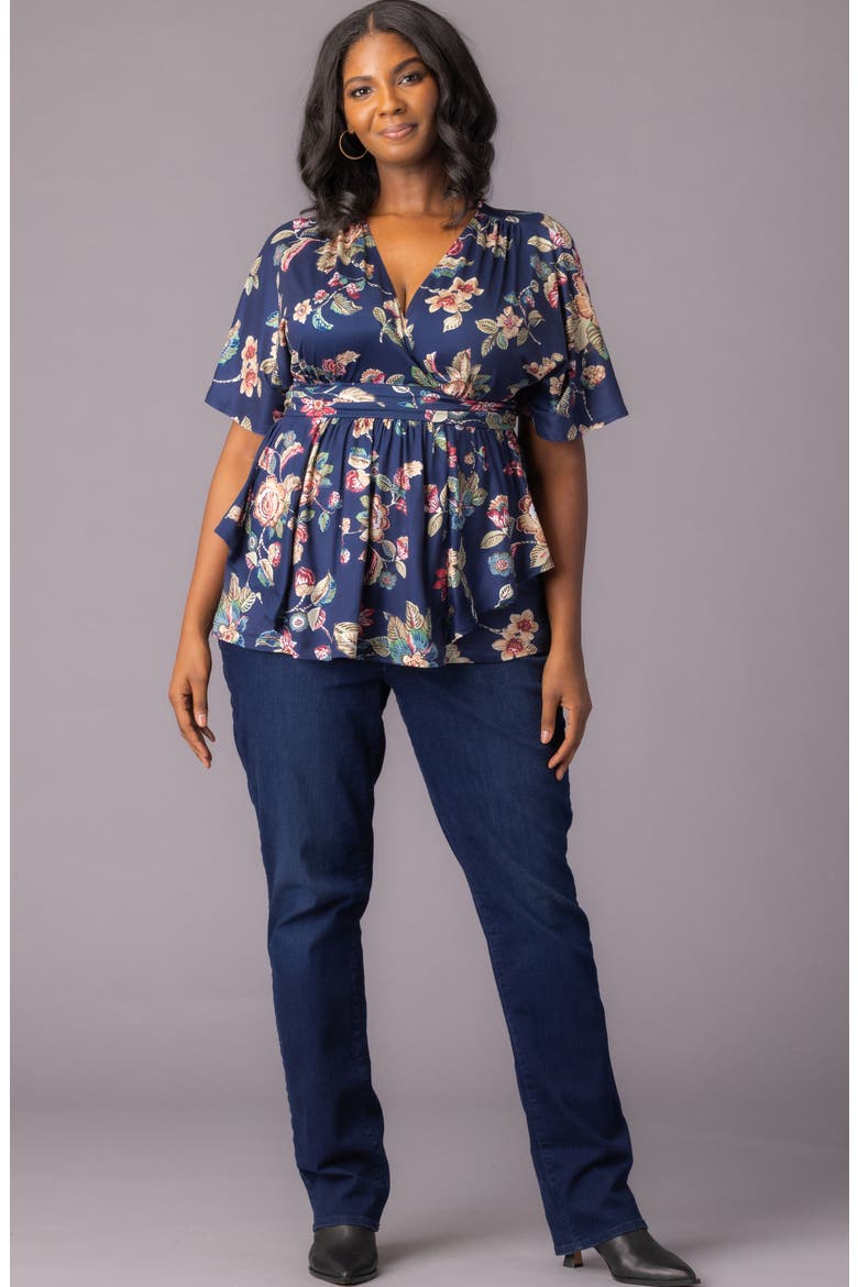 Encore Print Faux Wrap Top, Alternate, color, NAVY FLORAL MOTIF