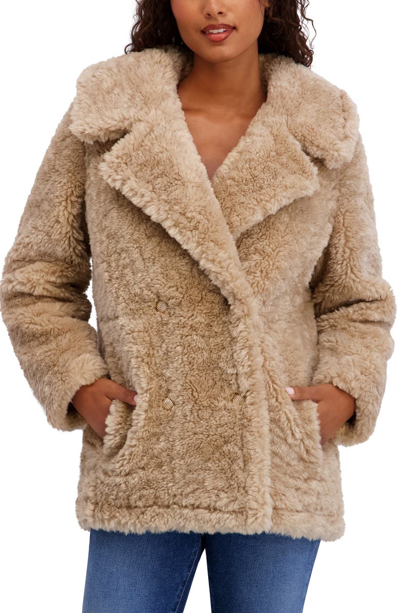 Kensie Faux Shearling Coat, Main, color, Ivory
