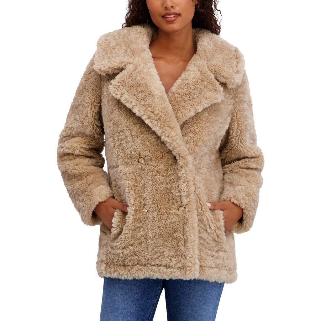 Kensie Faux Shearling Coat In Neutral
