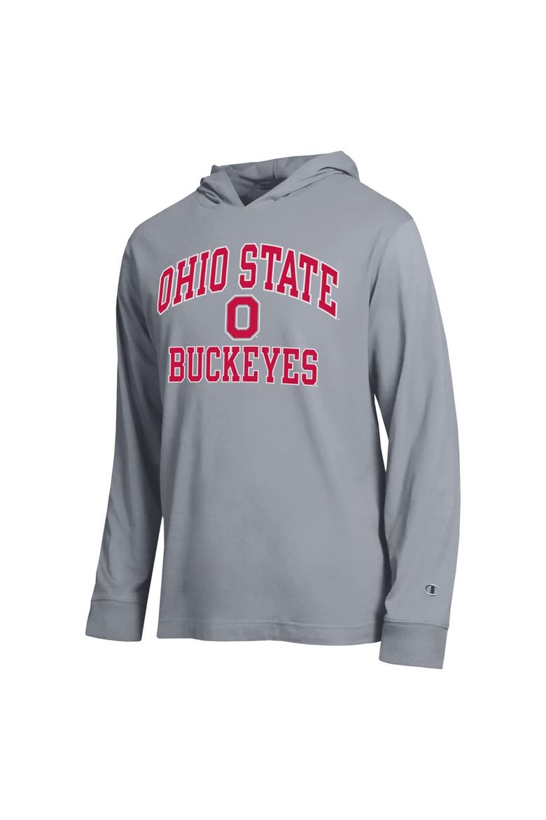 Men's Champion  Heather Gray Ohio State Buckeyes High Motor All-Star Long Sleeve Hooded T-Shirt, Alternate, color, Heather Gray