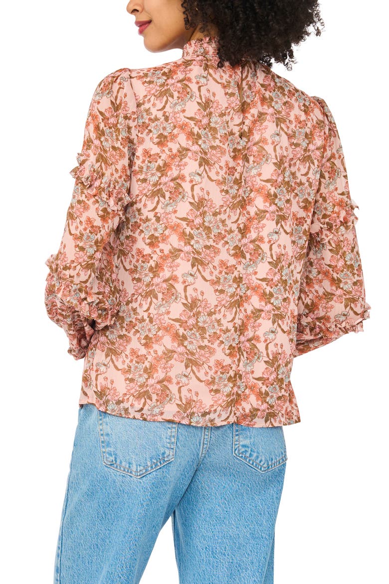 Floral Print Ruffle Top, Alternate, color, SAND/ RUST
