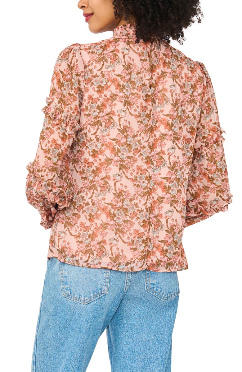 Chaus Floral Print Ruffle Top, Alternate, color, Sand/ Rust