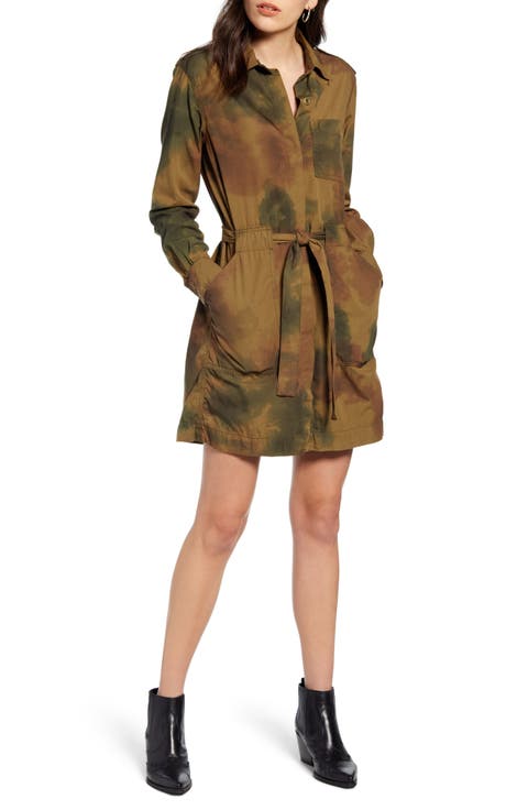 Justine Watercolor Camo Long Sleeve Cotton Shirtdress