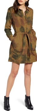 AG Justine Watercolor Camo Long Sleeve Cotton Shirtdress