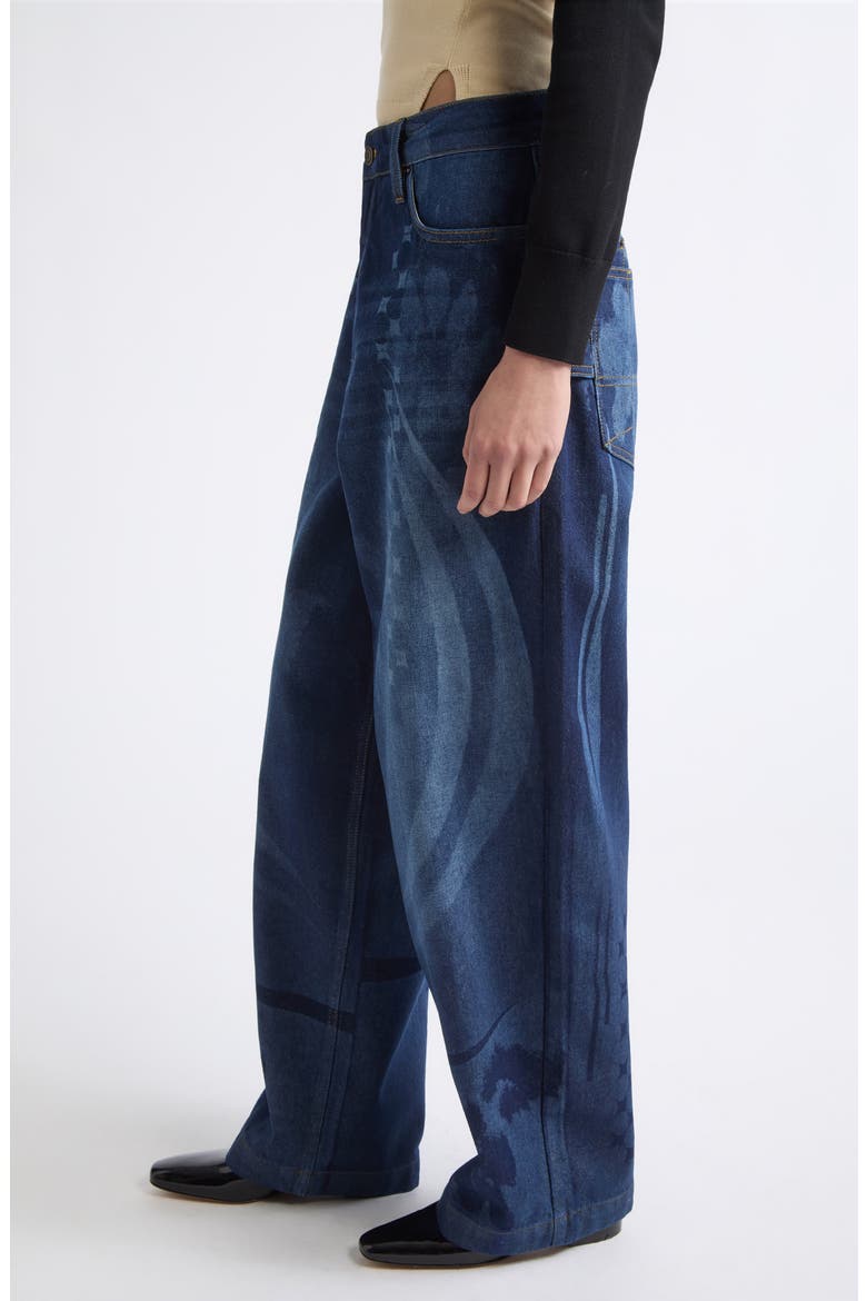 Laser Engraved Baggy Wide Leg Jeans, Alternate, color, DARK BLUE