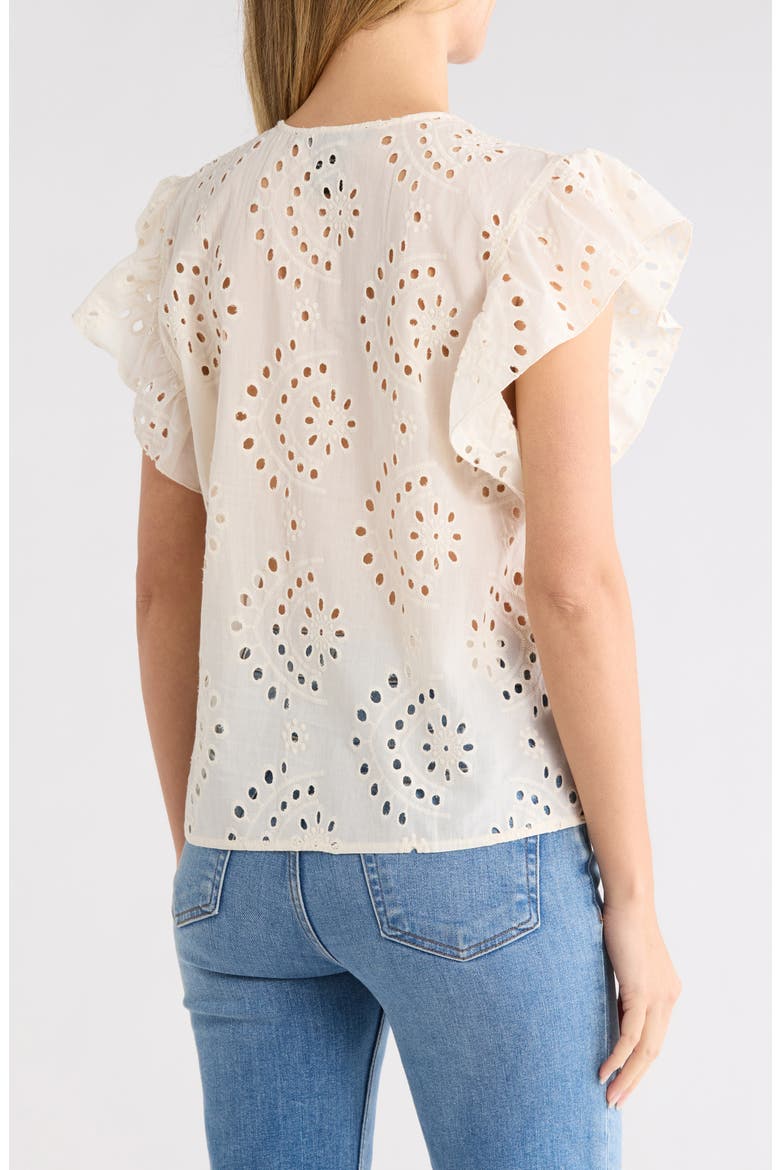 Eyelet Tie Front Cotton Top, Alternate, color, NATURAL