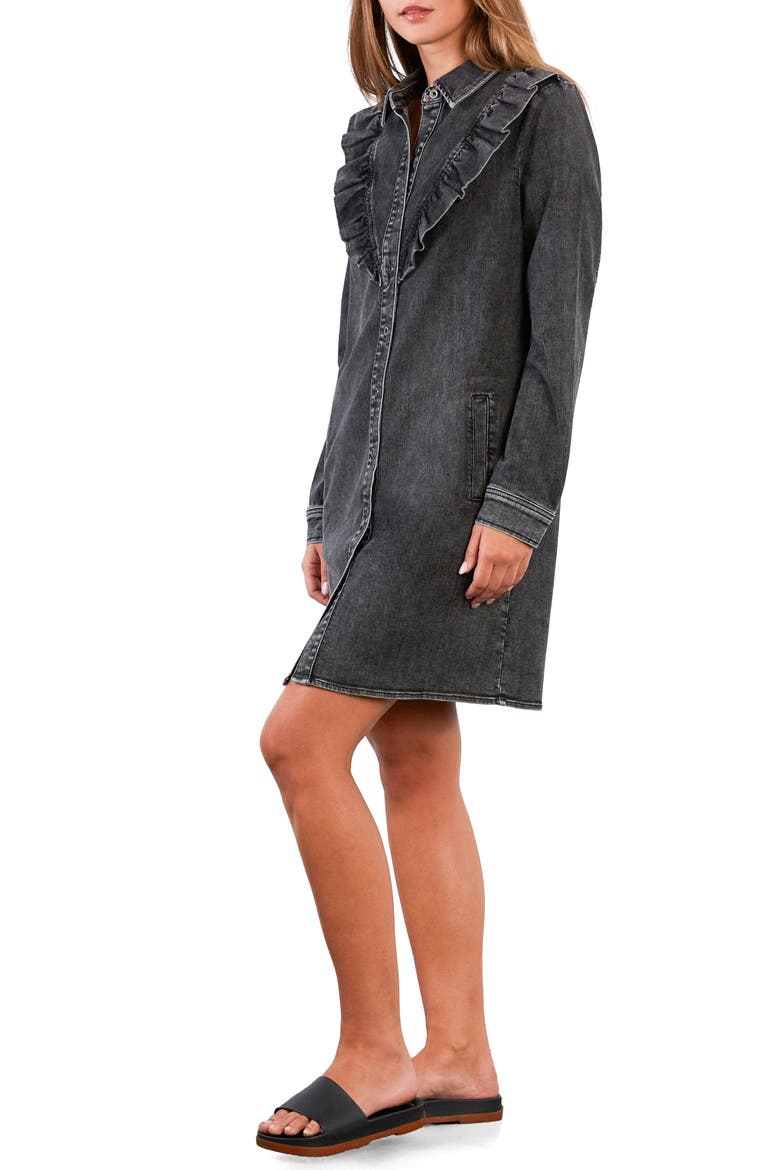 Lovely Ruffle Long Sleeve Denim Dress, Alternate, color, PETAL GREY