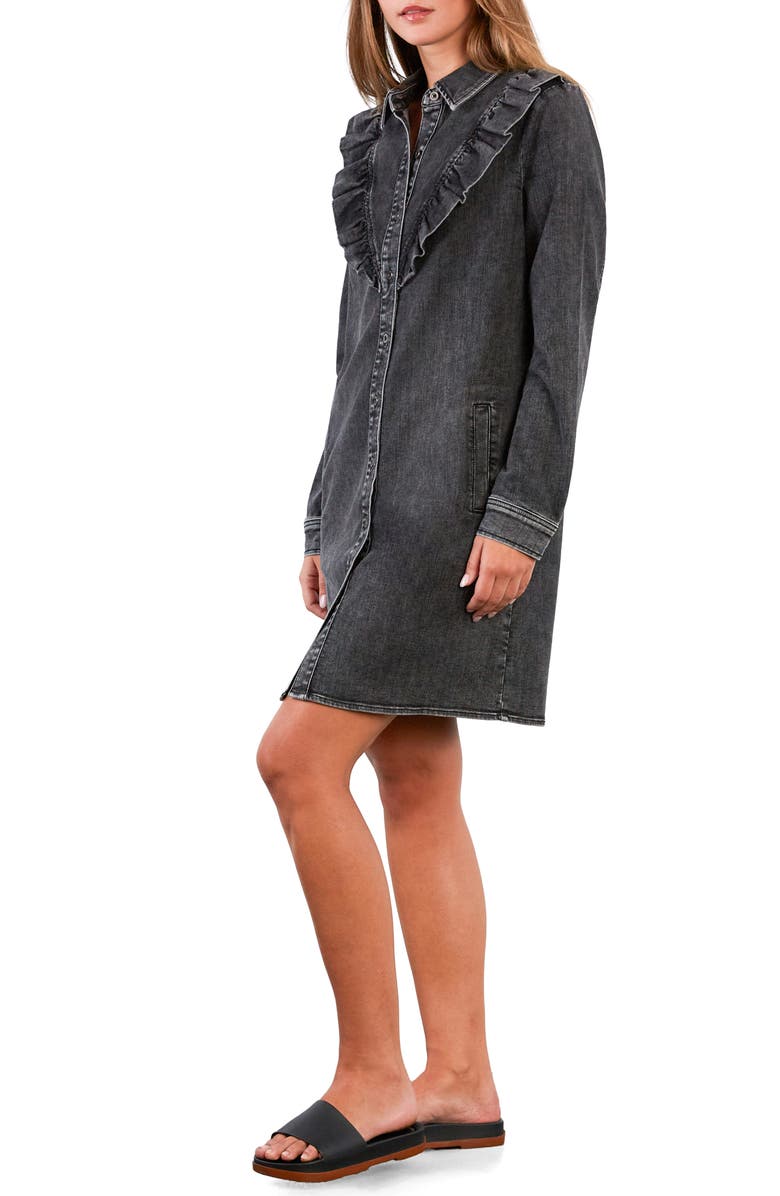 Wash Lab Denim Lovely Ruffle Long Sleeve Denim Dress, Alternate, color, Petal Grey