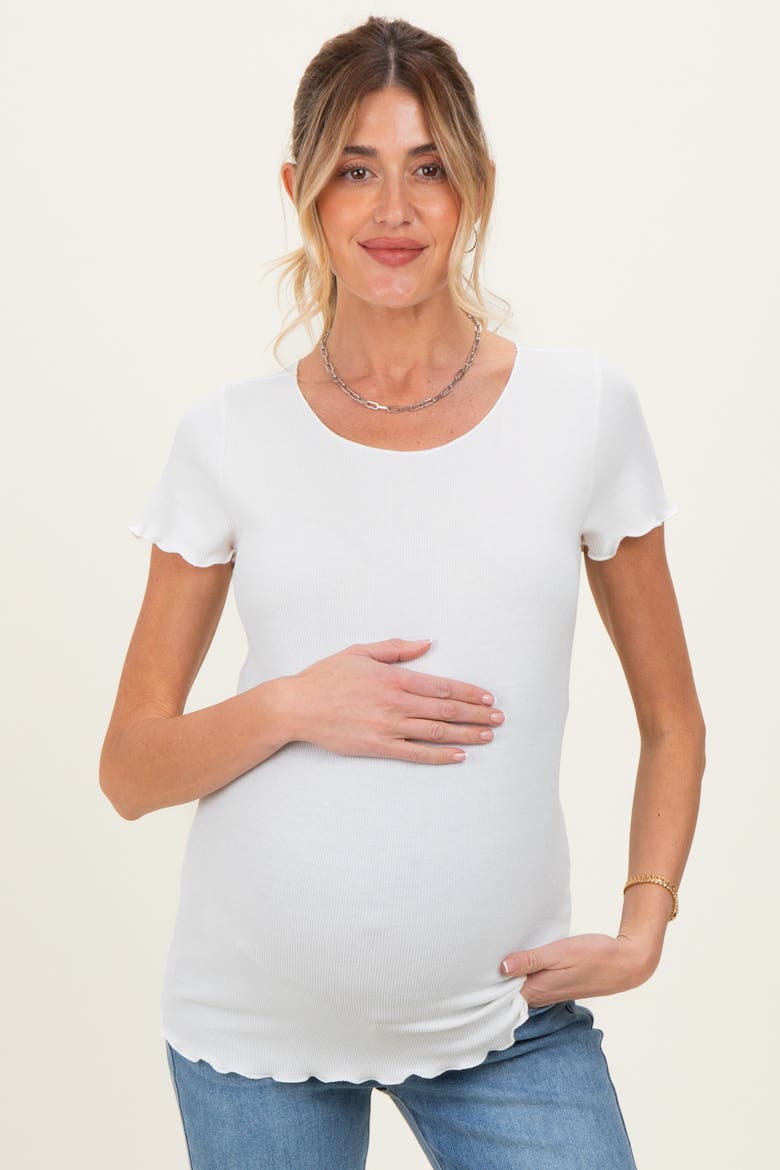 Ruffle Edge Short Sleeve Top, Main, color, White