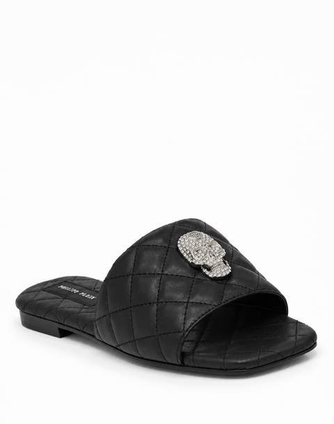 Nappa Flat Matelasse Sandals Crystal Skull Women