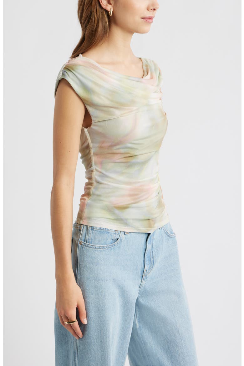 Cap Sleeve Mesh Top, Alternate, color, PINK WHISPER FLORAL