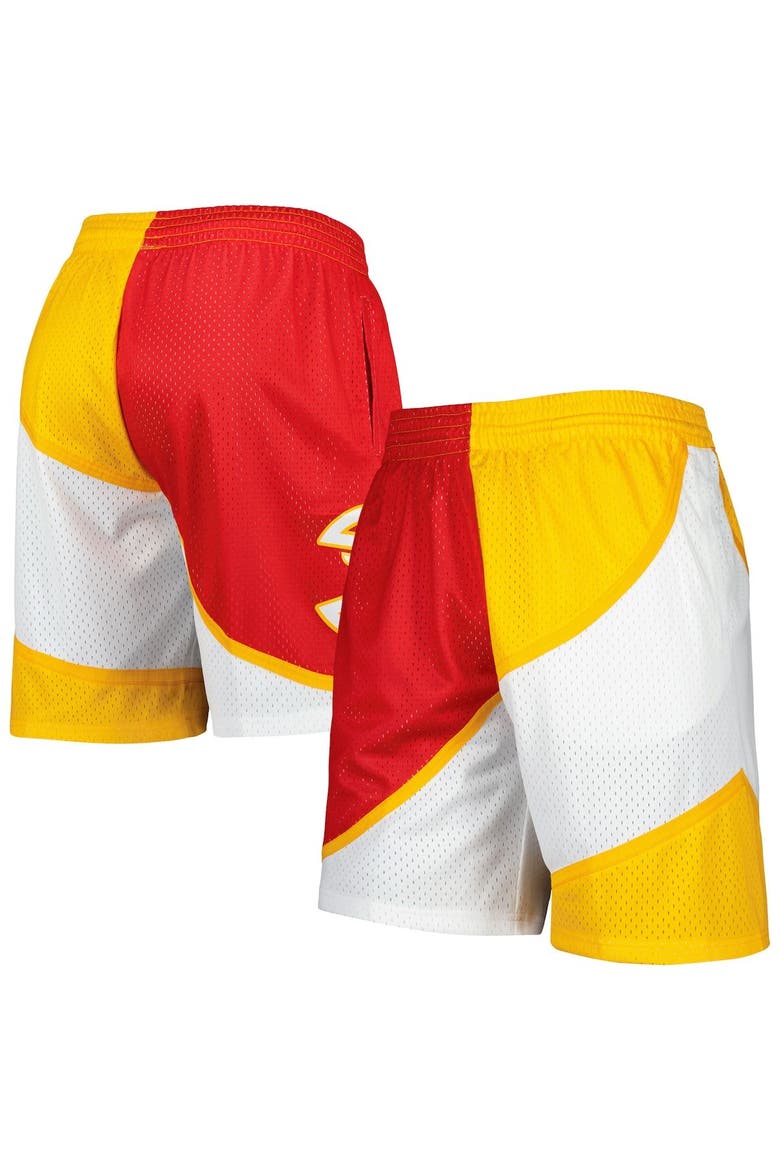 Men's Mitchell & Ness Red/Yellow Atlanta Hawks Hardwood Classics 1986 Split Swingman Shorts, Main, color, Red