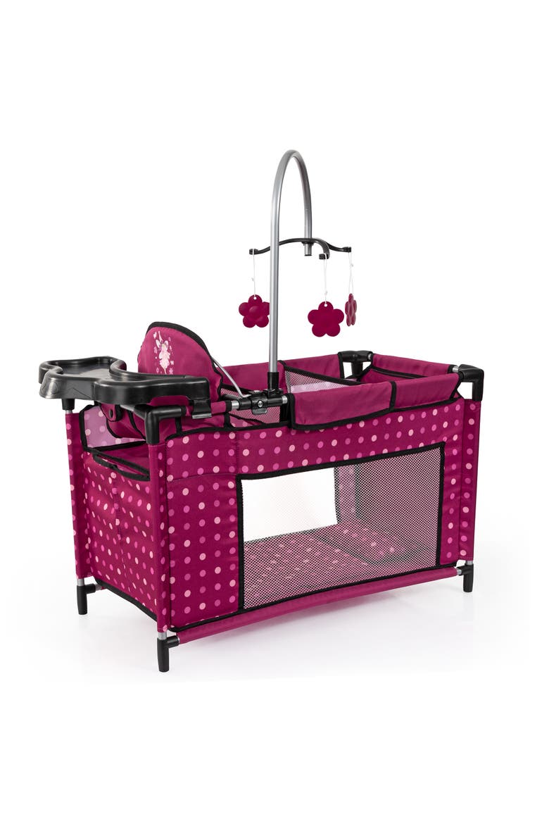 Hot Pink Multibed Playpen For Dolls With Highchair & Mobile, Main, color, Multicolored