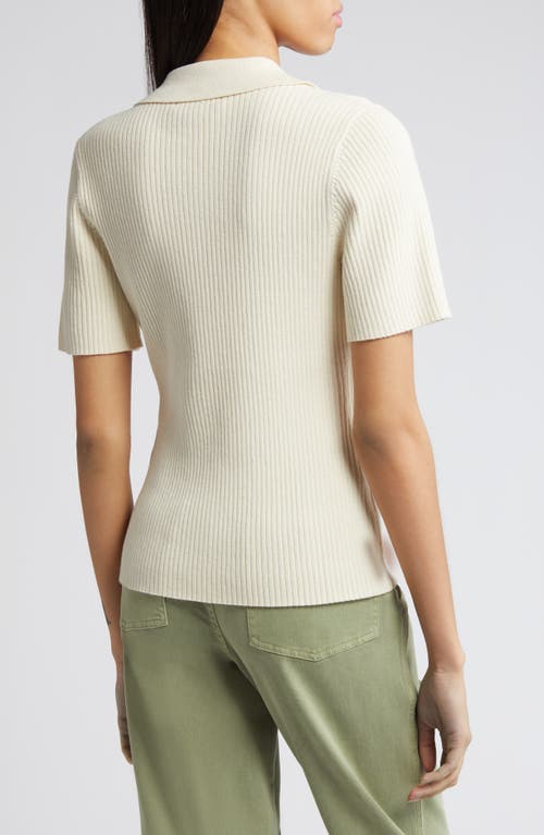 Treasure & Bond Short Sleeve Rib Polo Sweater In Ivory Dove