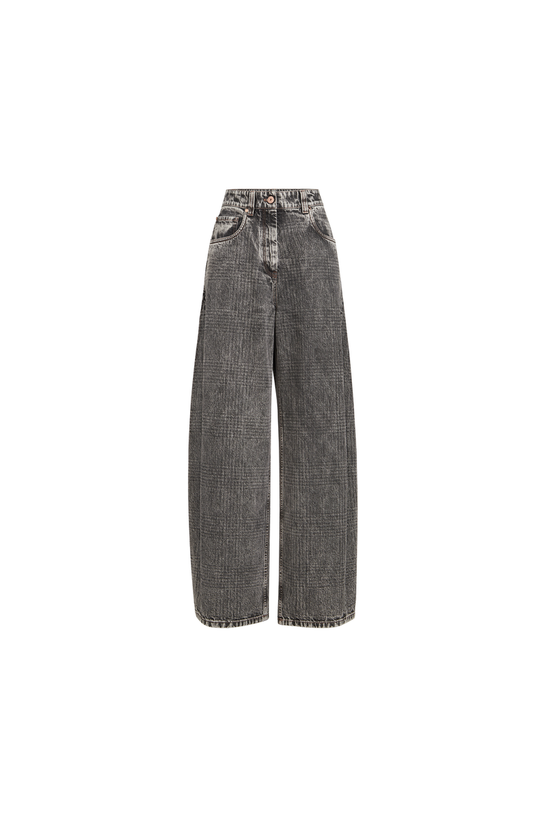 Prince of Wales denim wide trousers with monili, Alternate, color, Dark Grey