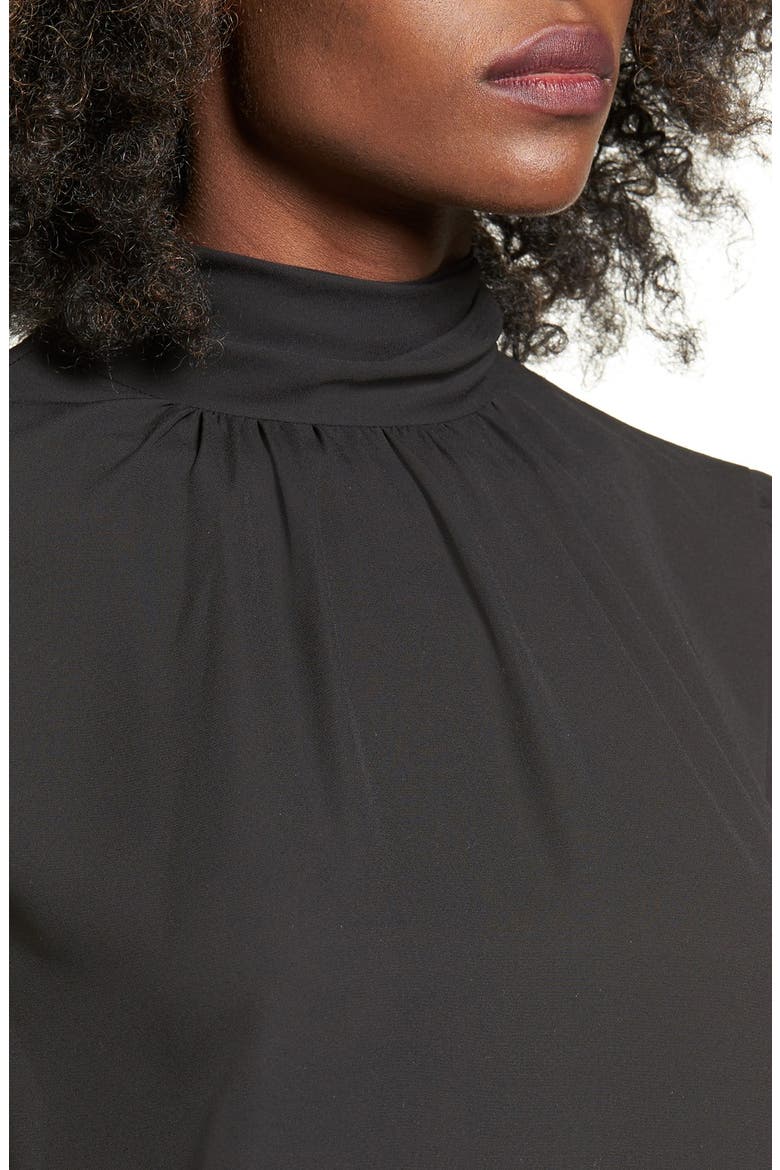 Tie Detail Turtleneck Blouse, Alternate, color, BLACK
