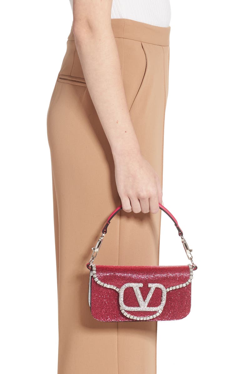 Valentino Garavani Locò Crystal Embellished Beaded Shoulder Bag, Alternate, color, Crystal Magenta/ Silver/ Pink
