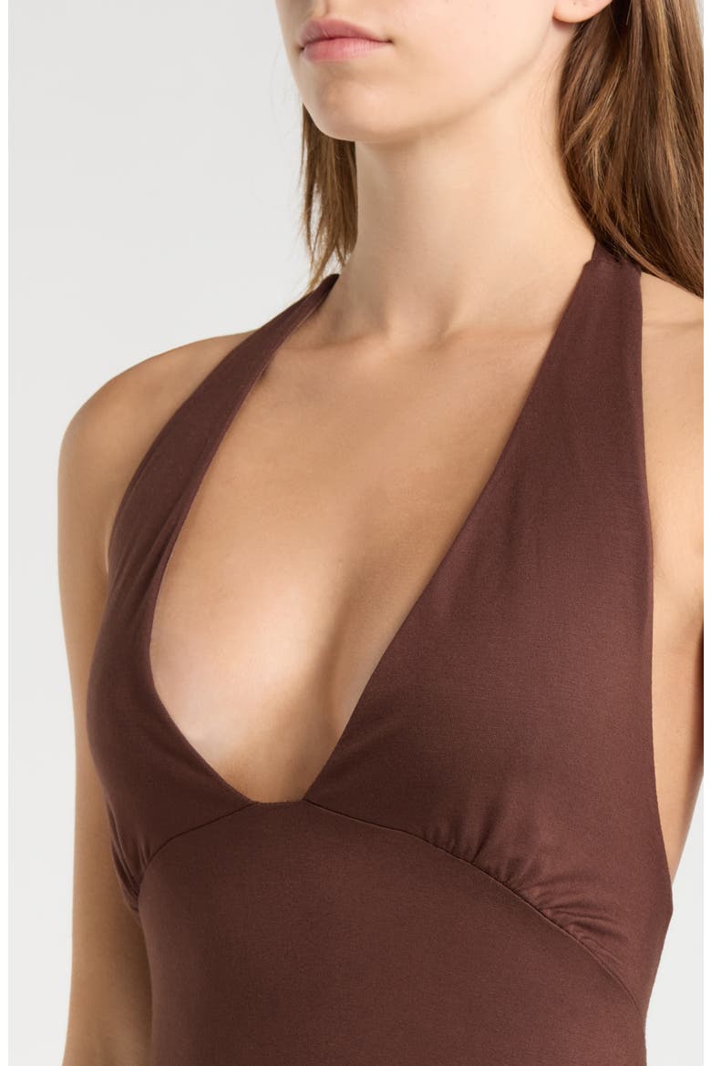 Alexa Plunge Halter Neck Midi Dress, Alternate, color, BROWN