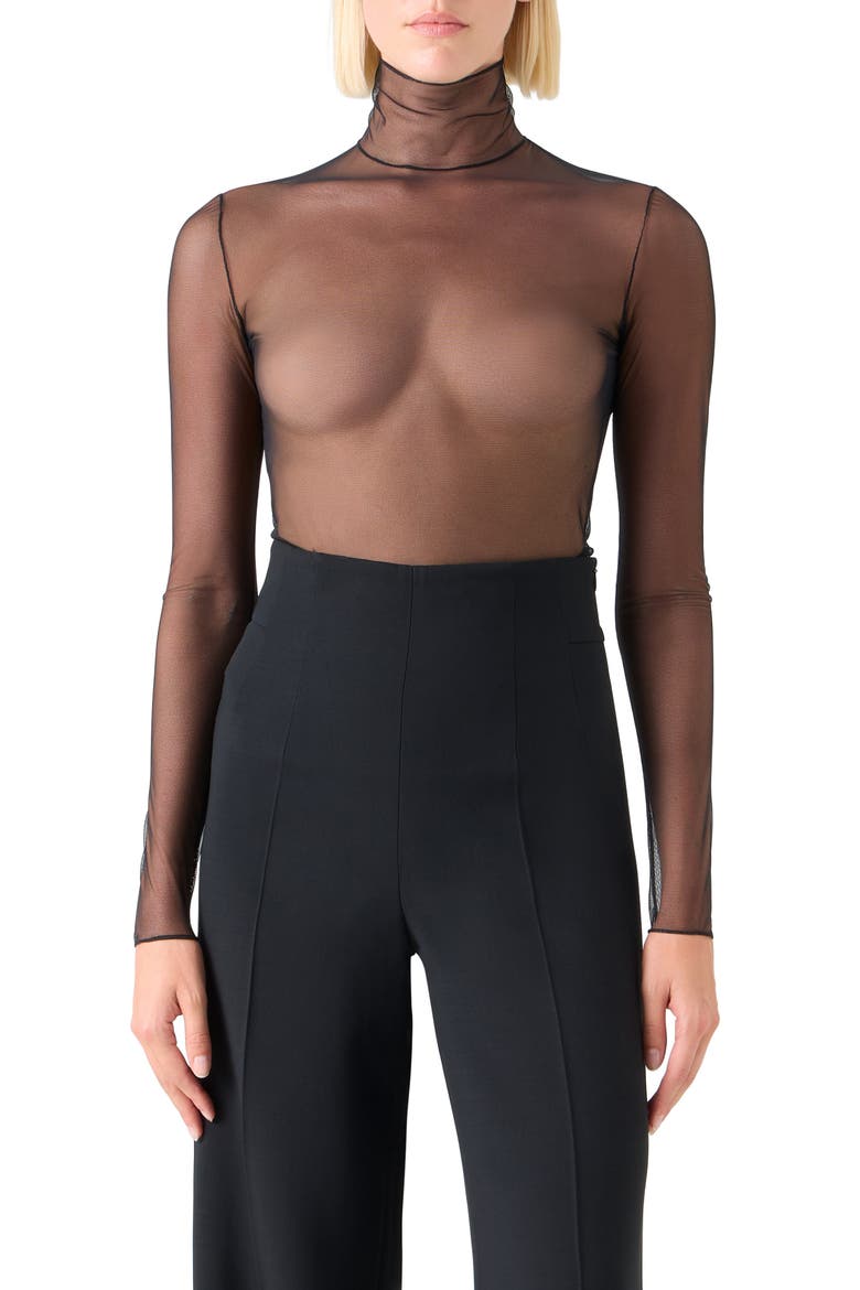 Mock Neck Sheer Tulle Top, Main, color, BLACK