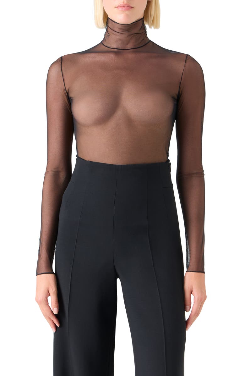 Akris Mock Neck Sheer Tulle Top, Main, color, Black