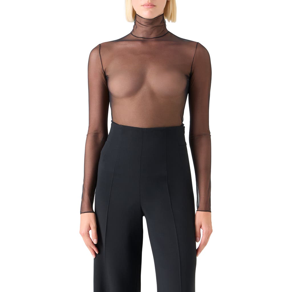 Akris Mock Neck Sheer Tulle Top In Black