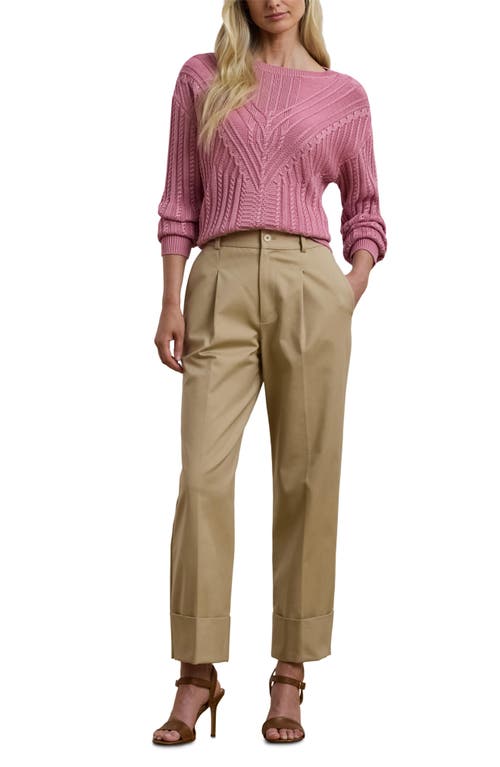 Ralph Lauren Petite Cable-knit Cotton-blend Boatneck Sweater In Rose Mauve