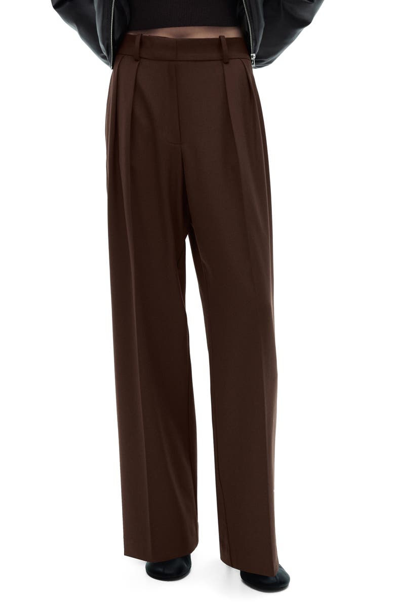 MANGO Pleated Wide Leg Pants, Main, color, Brown