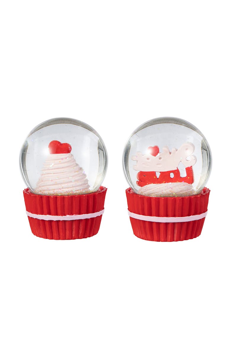 3.25"H Set of 2 65MM Valentine's Resin Cupcakes Waterglobes, Alternate, color, Red