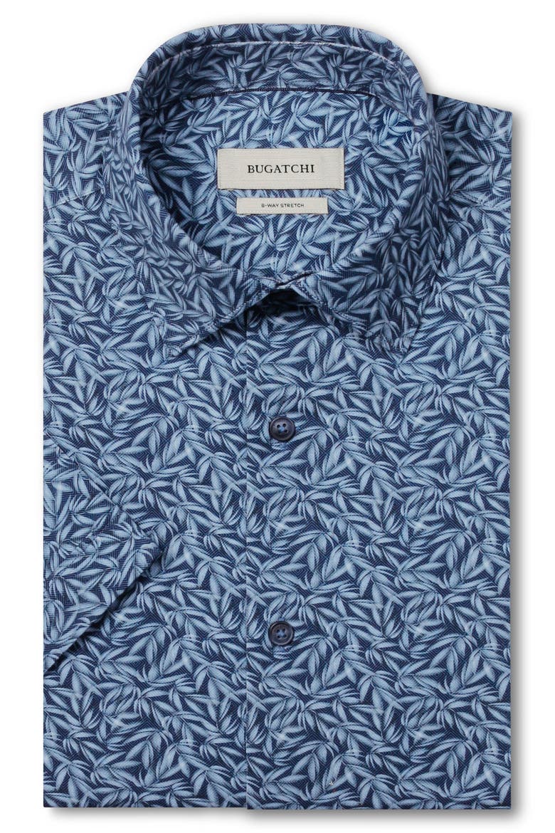 Miles OoohCotton® Leaf Print Short Sleeve Button-Up Shirt, Alternate, color, NAVY