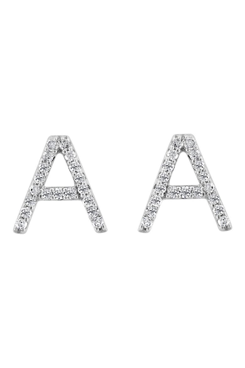 Sterling Silver Diamond 'A' Initial Stud Earrings, Alternate, color, SILVER