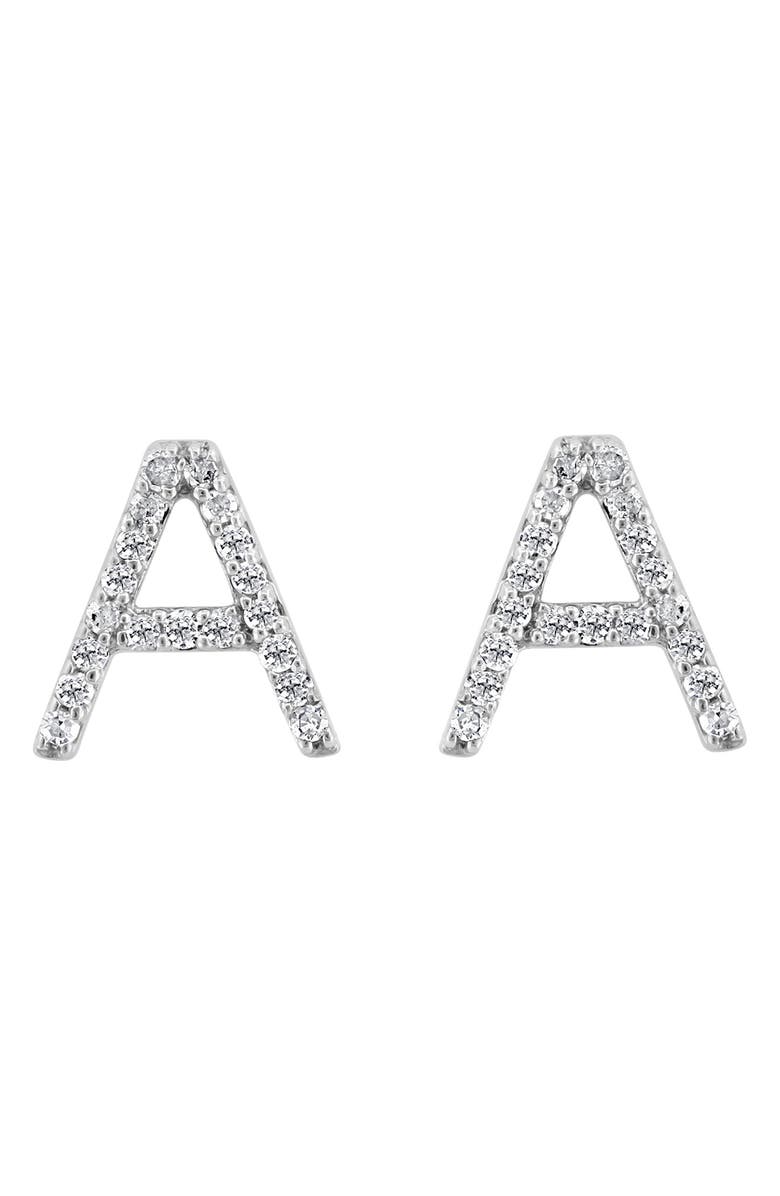EFFY Sterling Silver Diamond 'A' Initial Stud Earrings, Alternate, color, Silver