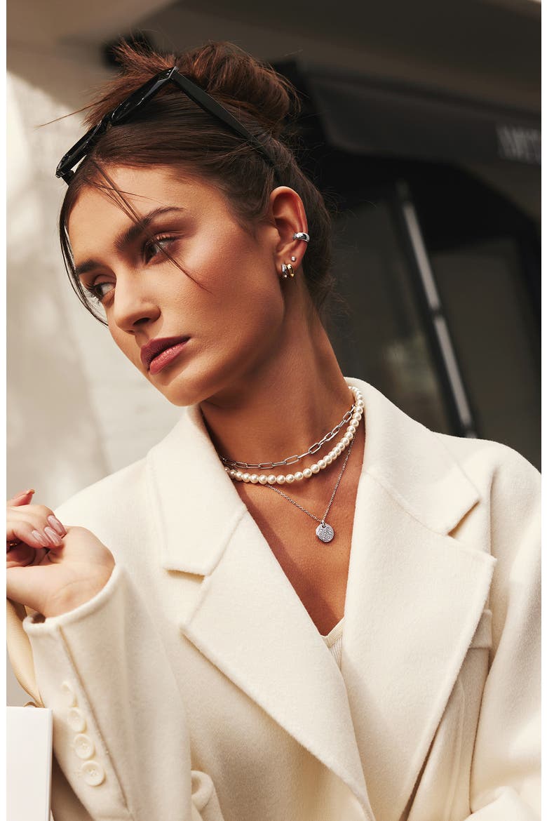 Pavé Disc Pendant Necklace, Alternate, color, SILVER