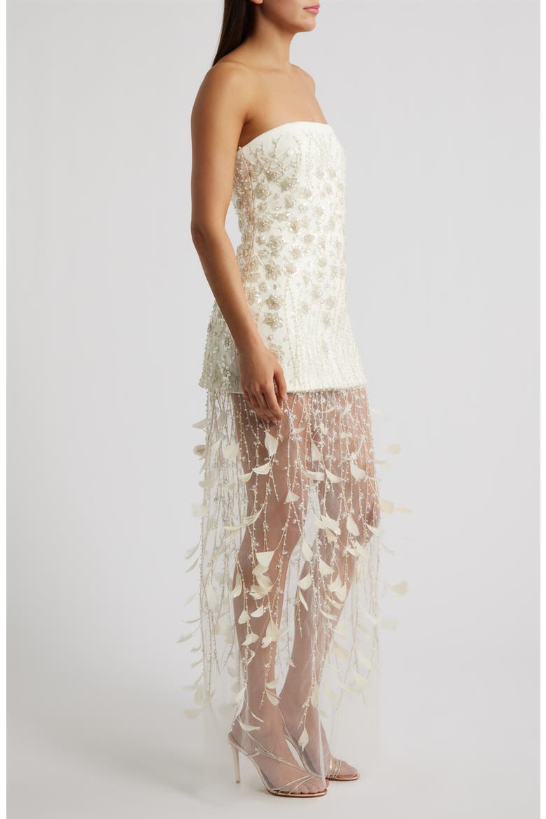 Salma Bead & Feather Strapless Gown, Alternate, color, CREAM