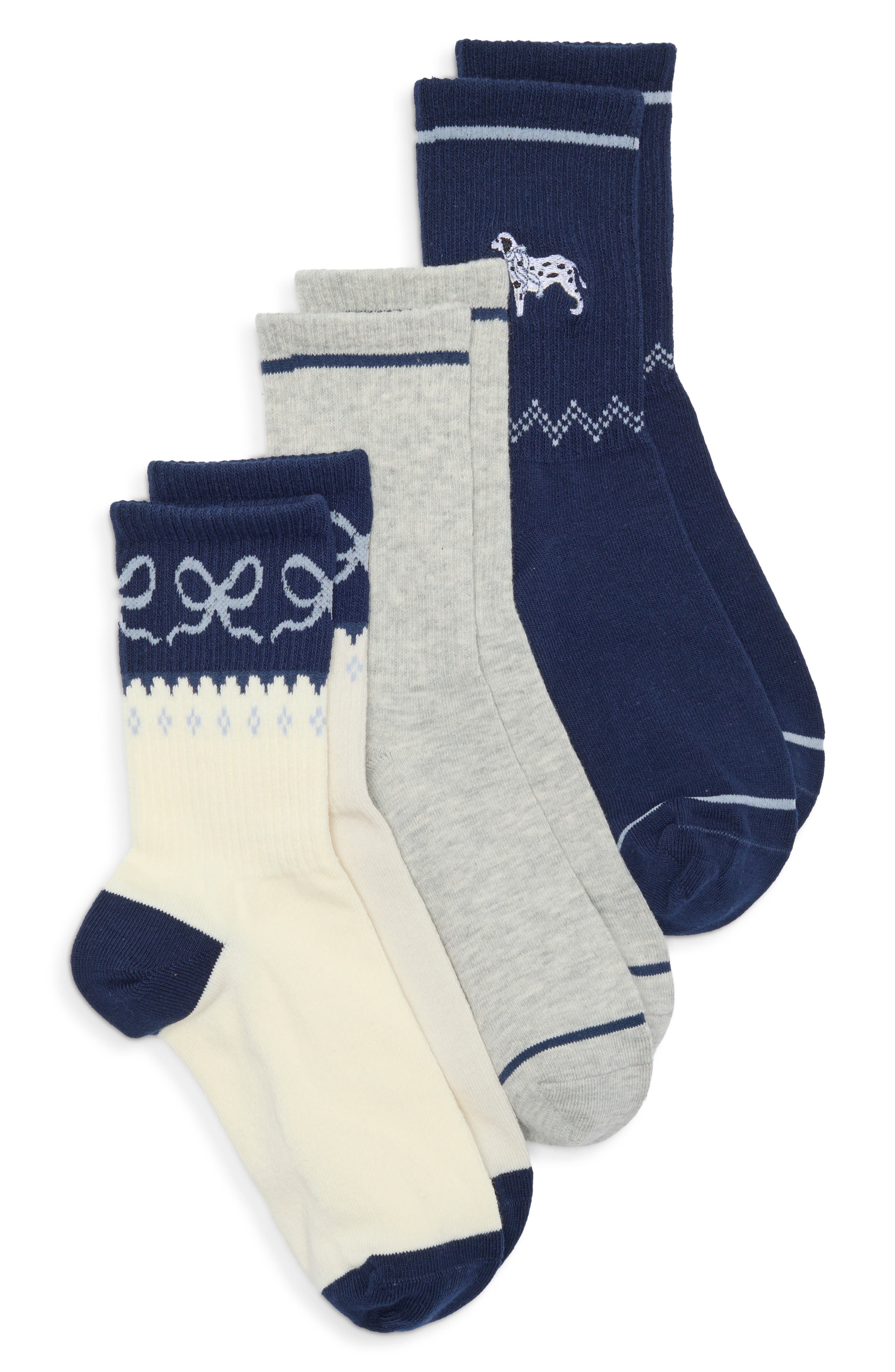 Assorted 3-Pack Embroidered Sporty Crew Socks