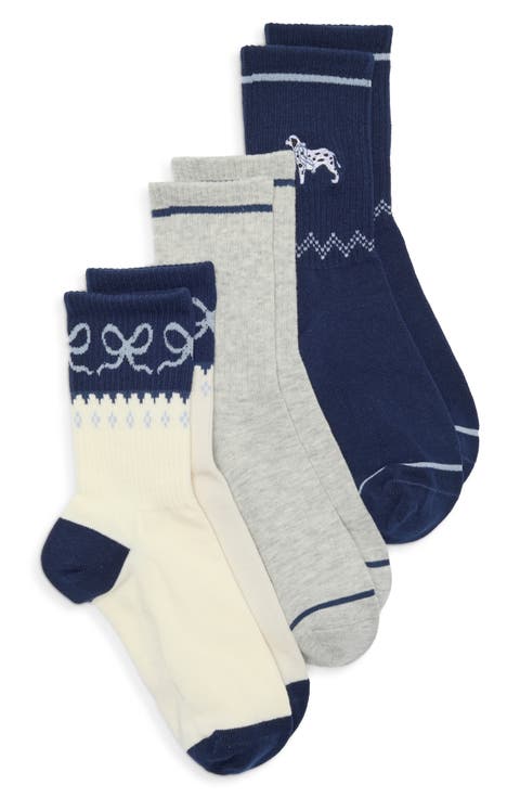 Assorted 3-Pack Embroidered Sporty Crew Socks