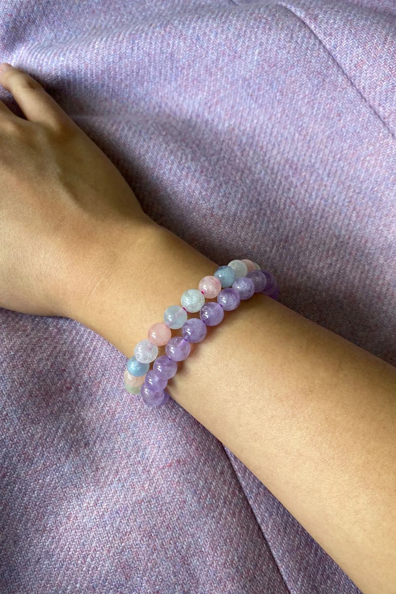 Billie Beaded jade stone bracelet, Alternate, color, Purple
