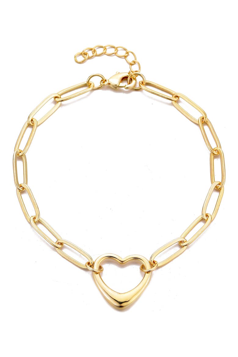 Heart Charm Paperclip Chain Bracelet, Main, color, GOLD