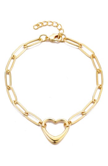 Adornia 14k Gold Plated Paperclip Chain Outline Heart Bracelet
