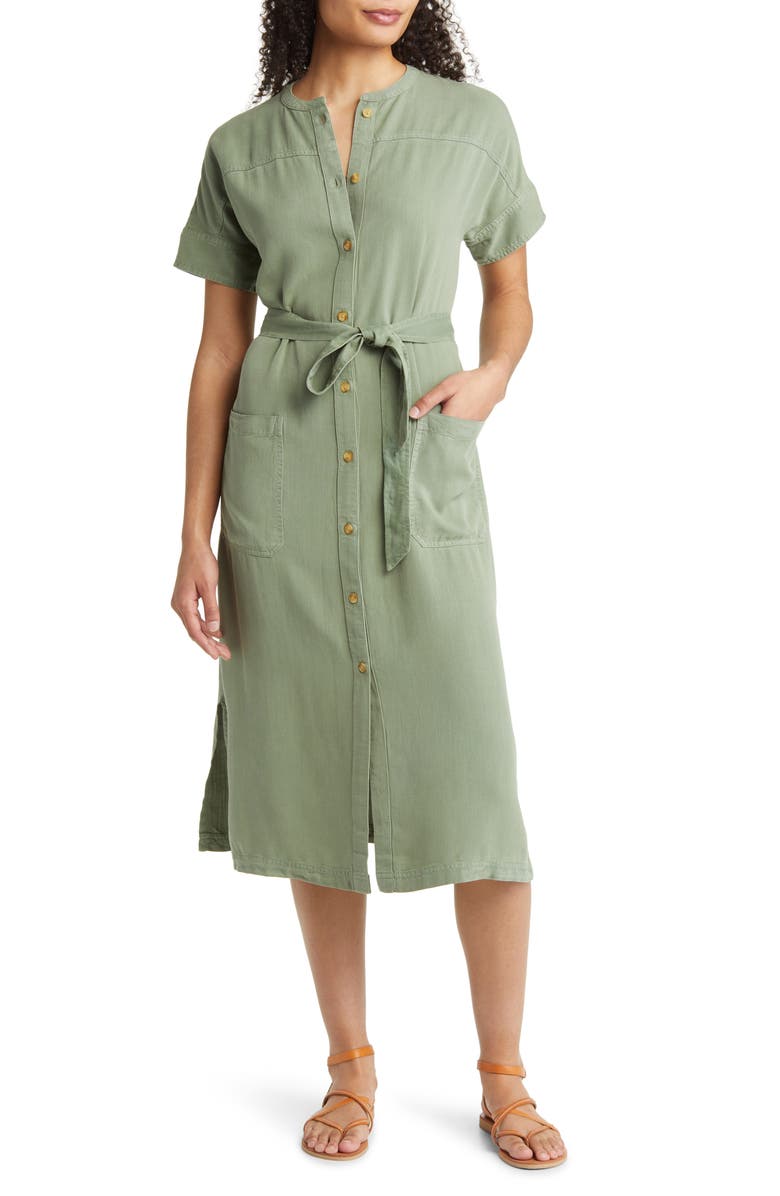 Caslon<sup>®</sup> Tie Waist Shirtdress, Main, color, Green Dune