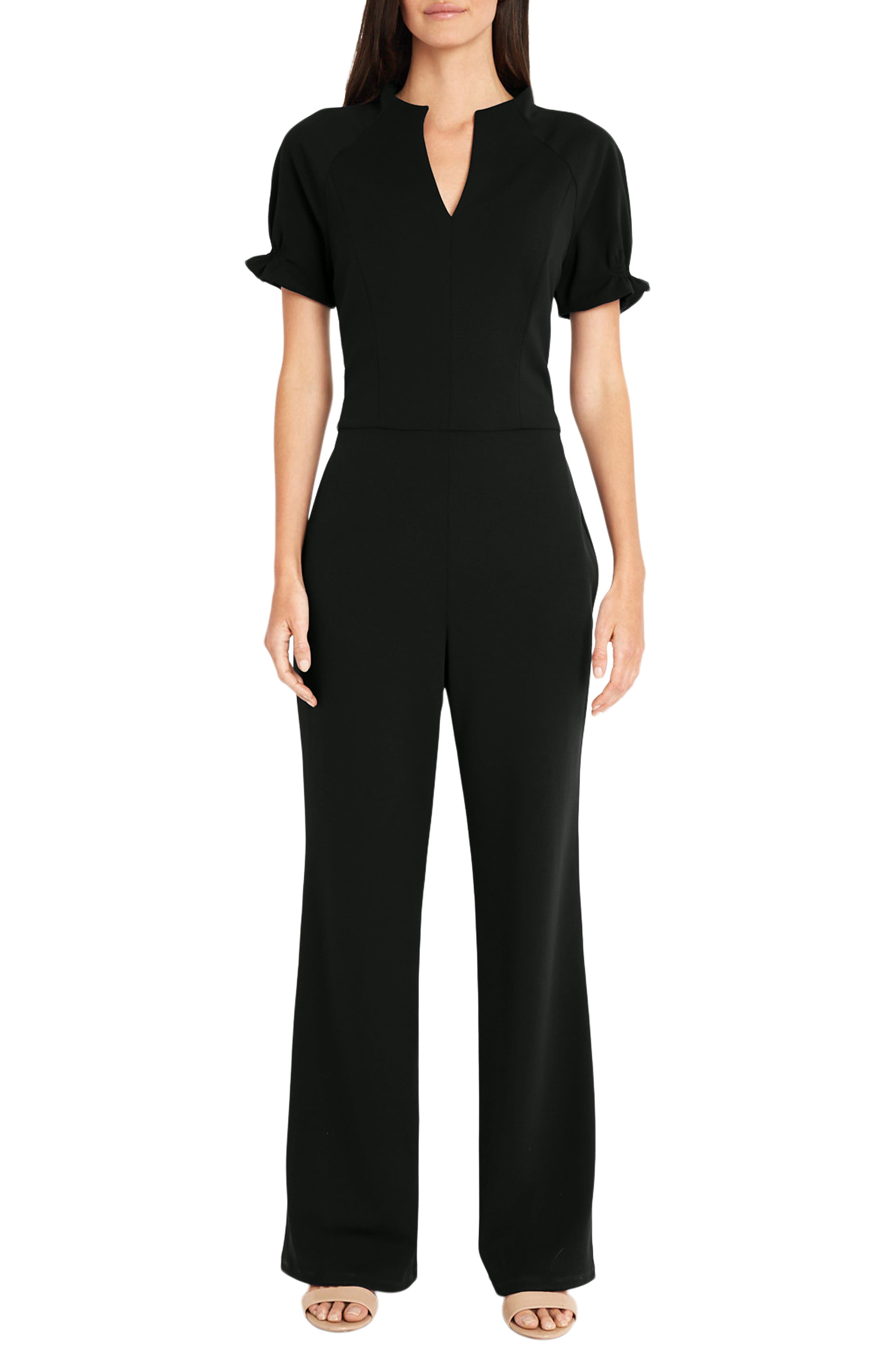 Maggy London Puff Sleeve Flare Leg Jumpsuit