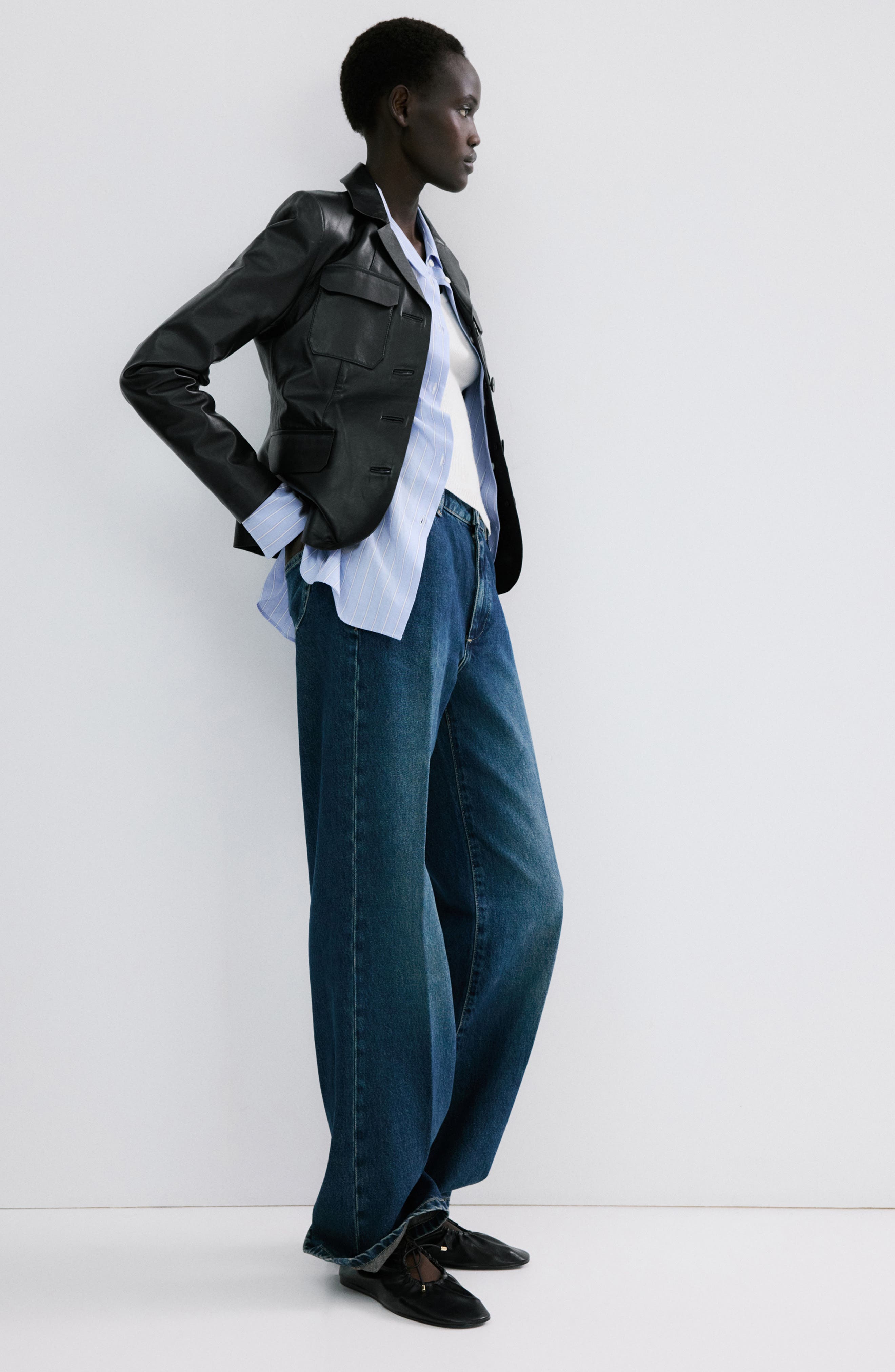 MANGO Ruched Ballet Flat, Alternate, color, Black