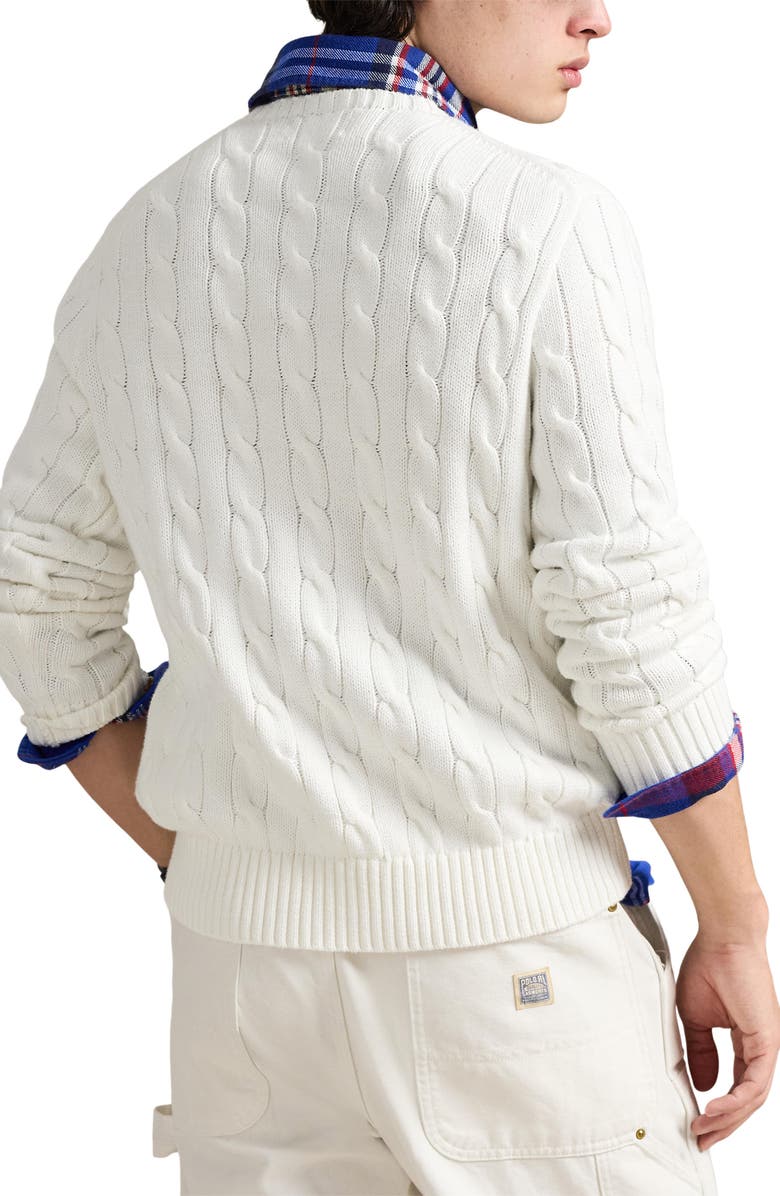 Polo Ralph Lauren Flag Intarsia Cabled Cotton Crewneck Sweater, Alternate, color, Ceramic White