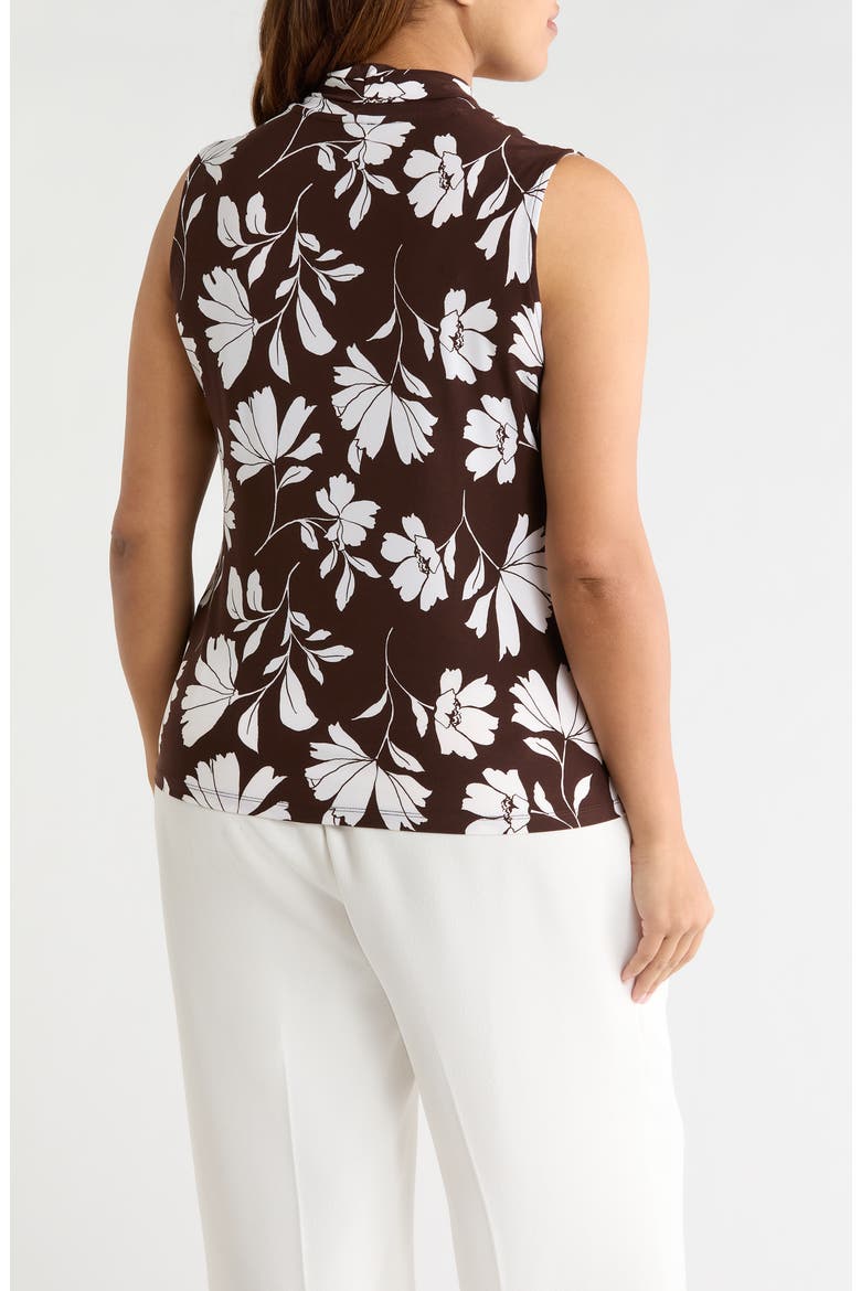 Floral Triple Pleat V-neck Top, Alternate, color, DARK CHOCOLATE/ WHITE DOVE