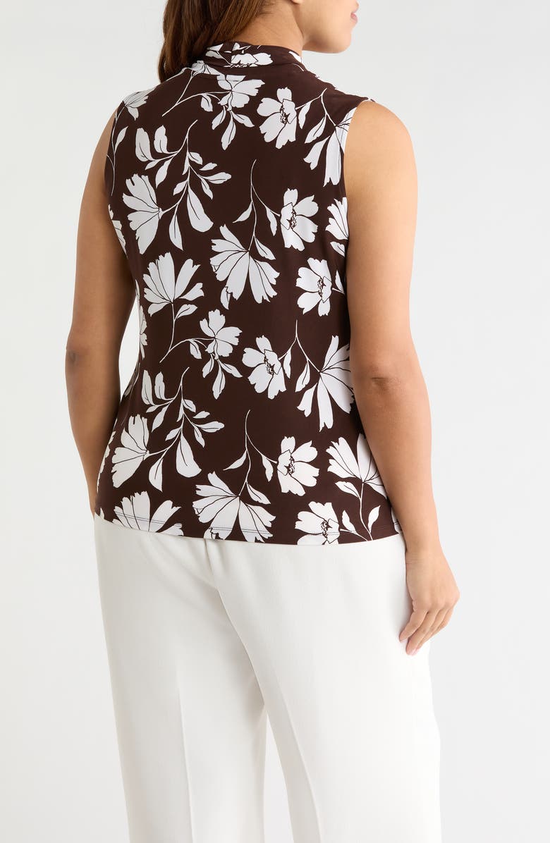 Anne Klein Floral Triple Pleat V-neck Top, Alternate, color, Dark Chocolate/ White Dove