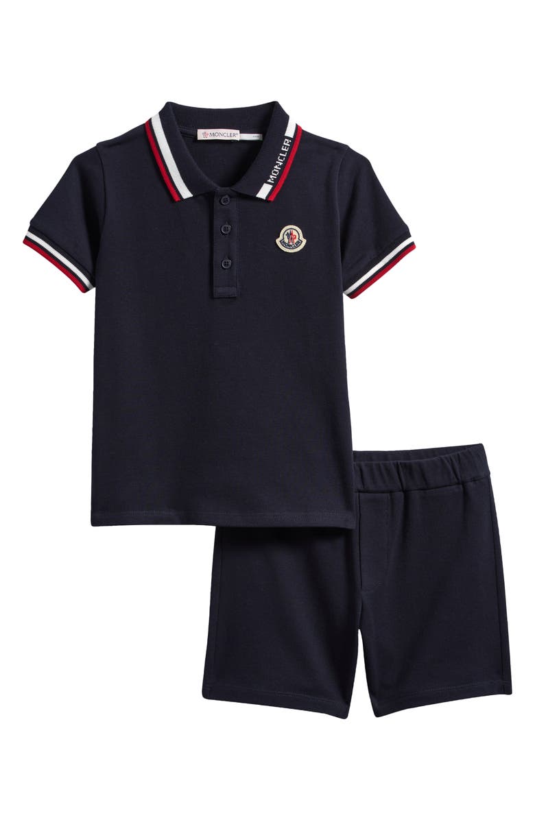 Moncler Kids' Logo Patch Cotton Blend Piqué Polo & Shorts Set, Main, color, 